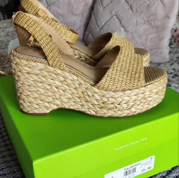 Sam Edelman Shoes - Sz 9.5 Sam Edelman Raffia Wedge Sandals - Natural